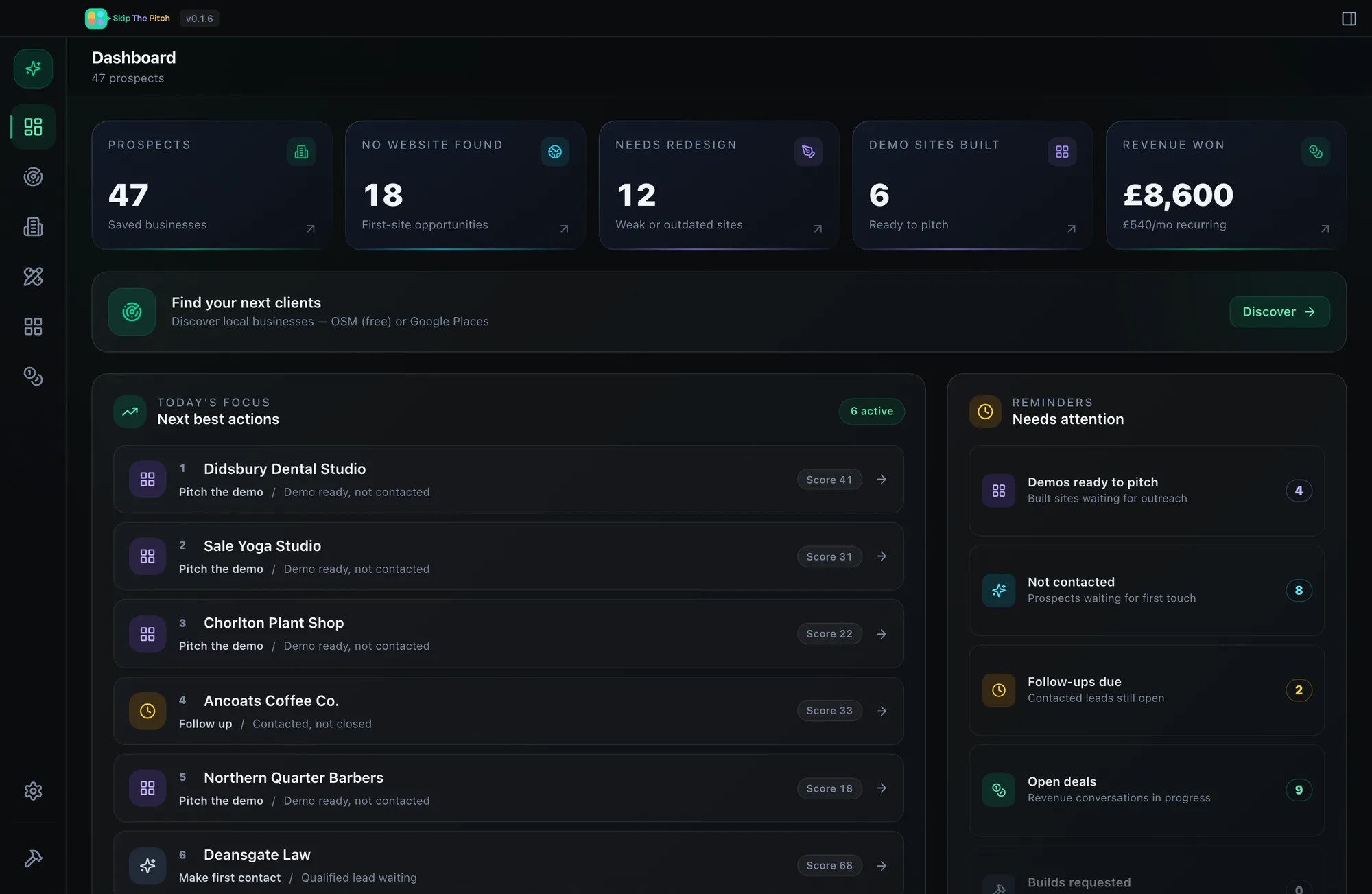 Skip the Pitch — Lead Intelligence Cockpit interface