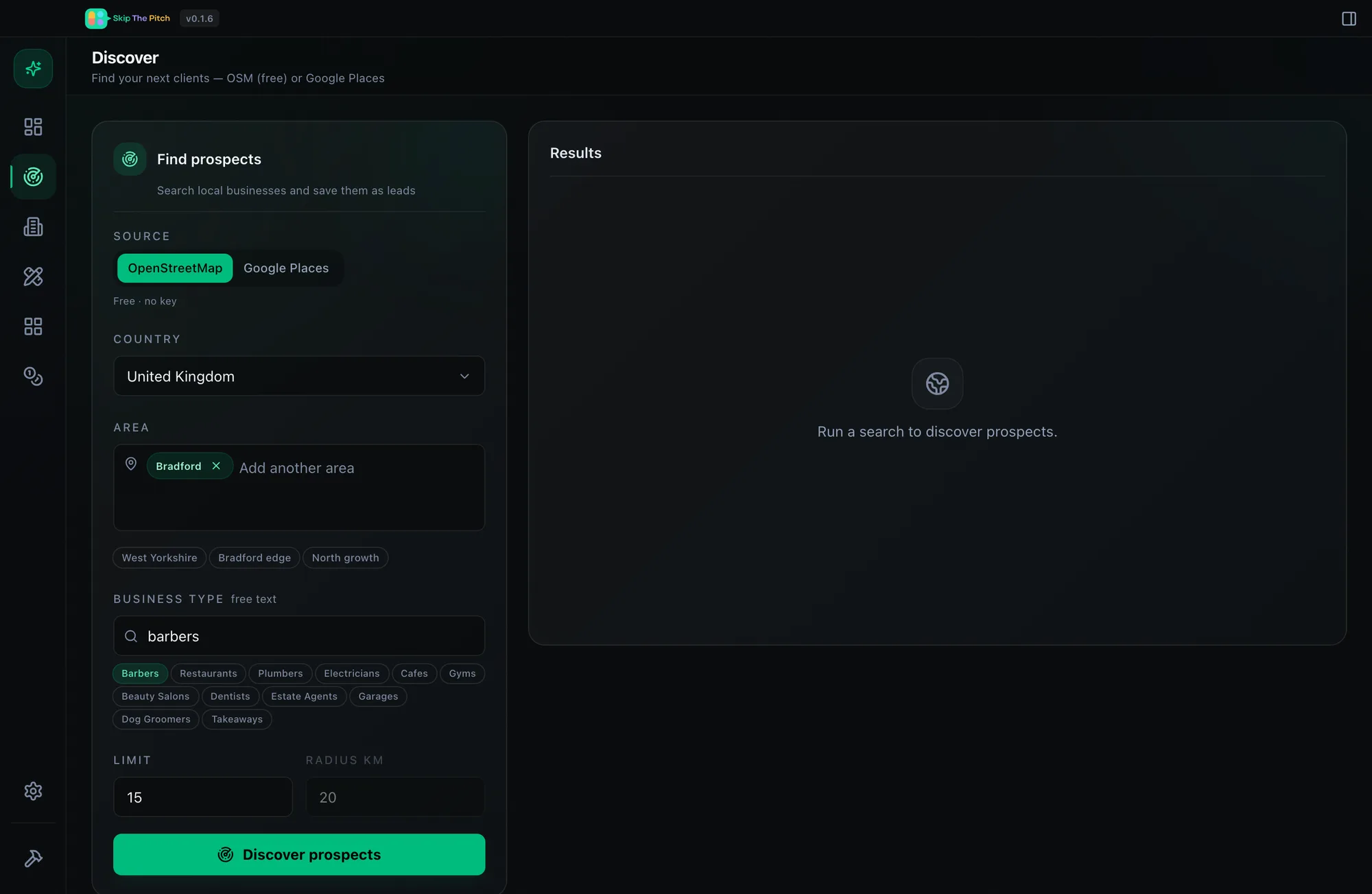 Skip the Pitch — discover interface