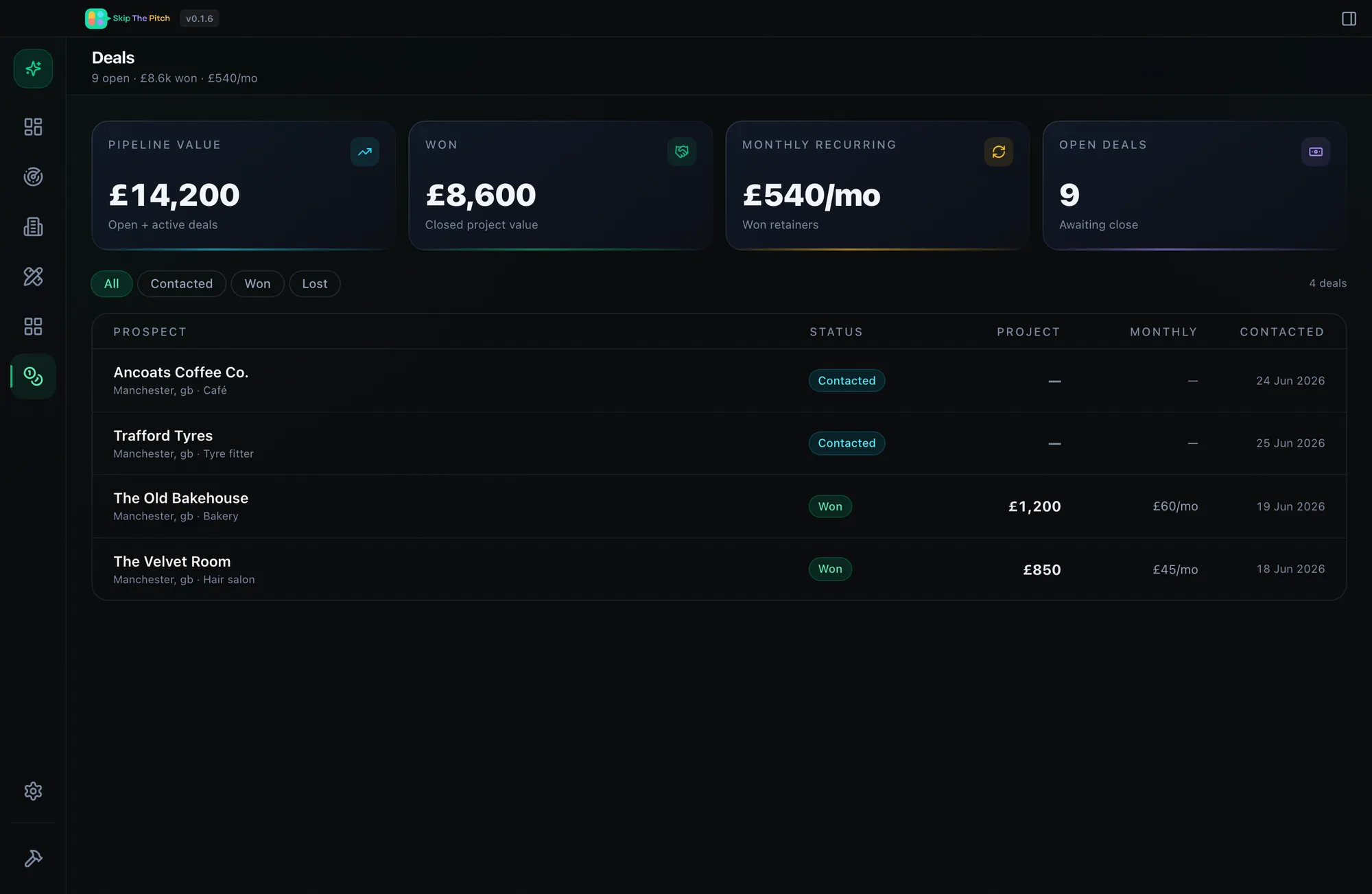 Skip the Pitch — win interface